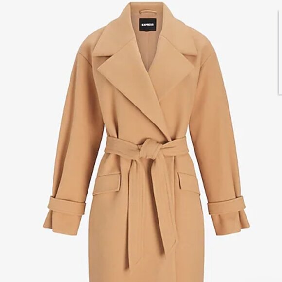 EXPRESS Belted Wrap Trenchcoat in Shade Pecan - Picture 1 of 7